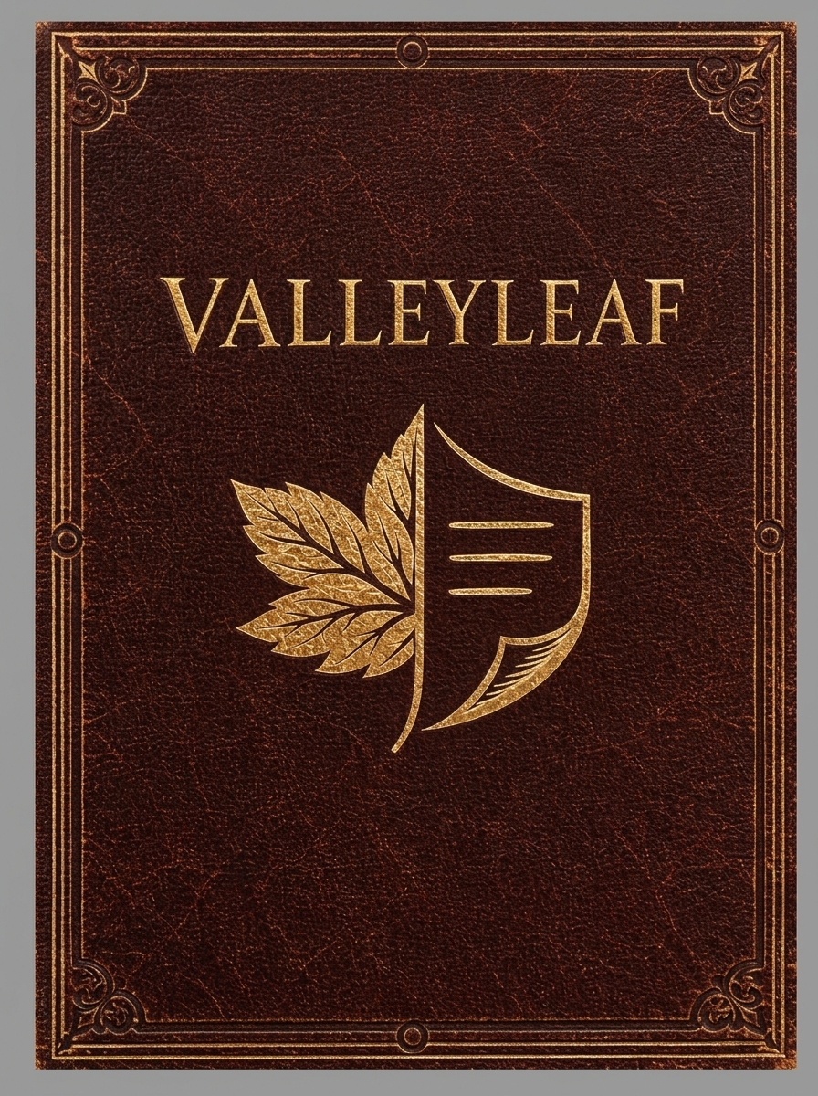 Valley Leaf Publishing book cover with a gold leaf and fountain pen emblem